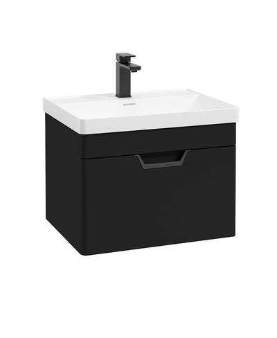 Freya Wall Hung 60Cm Single Drawer Unit Matt Black-Black Handle