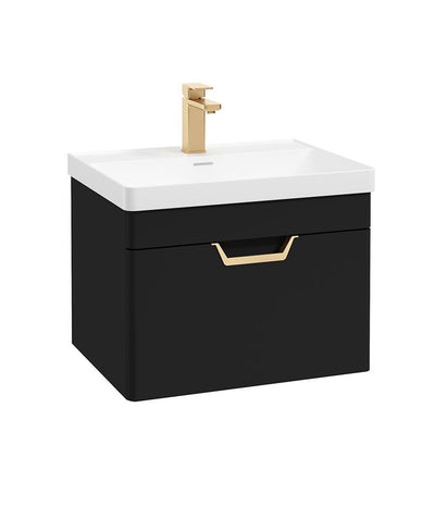 Freya Wall Hung 60Cm Single Drawer Unit Matt Black-Gold Handle