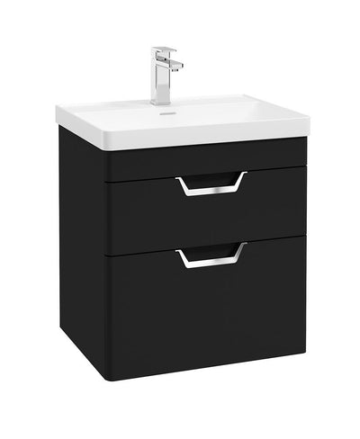 Freya Wall Hung 60Cm Two Drawer Unit Matt Black-Chrome Handles