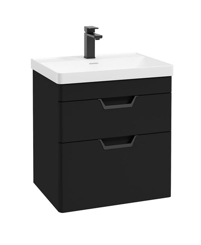 Freya Wall Hung 60Cm Two Drawer Unit Matt Black-Black Handles