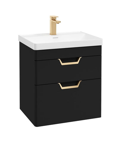 Freya Wall Hung 60Cm Two Drawer Unit Matt Black-Gold Handles