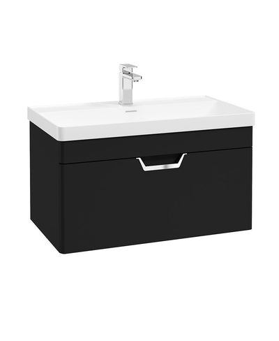Freya Wall Hung 80Cm Single Drawer Unit Matt Black-Chrome Handle