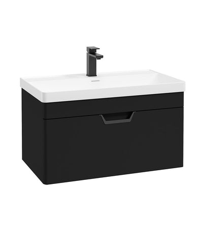 Freya Wall Hung 80Cm Single Drawer Unit Matt Black-Black Handle