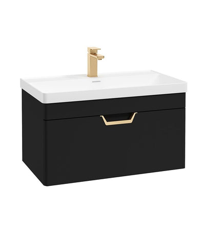 Freya Wall Hung 80Cm Single Drawer Unit Matt Black-Gold Handle