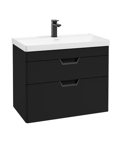Freya Wall Hung 80Cm Two Drawer Unit Matt Black-Black Handles