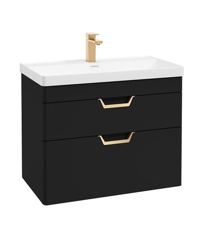 Freya Wall Hung 80Cm Two Drawer Unit Matt Black-Gold Handles