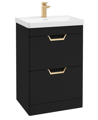 Freya Floorstanding 60Cm Two Drawer Unit Matt Black-Gold Handles