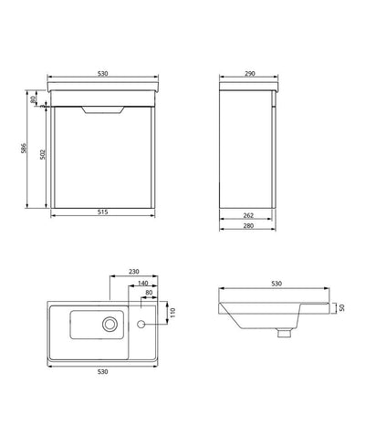 Freya Wall Hung 55Cm Single Door Cloakroom Unit Matt Black-Chrome Handle