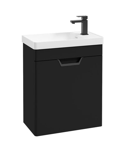Freya Wall Hung 55Cm Single Door Cloakroom Unit Matt Black-Black Handle