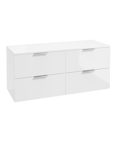 Stockholm Wall Hung 120Cm Four Drawer Countertop Unit Gloss White-Brushed Chrome Handles