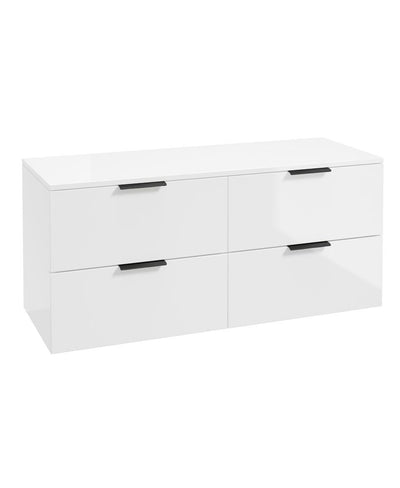Stockholm Wall Hung 120Cm Four Drawer Countertop Unit Gloss White-Matt Black Handles