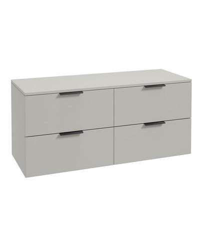 Stockholm Wall Hung 120Cm Four Drawer Countertop Unit Matt Arctic Grey-Matt Black Handles