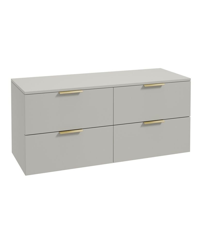 Stockholm Wall Hung 120Cm Four Drawer Countertop Unit Matt Arctic Grey-Brushed Gold Handles