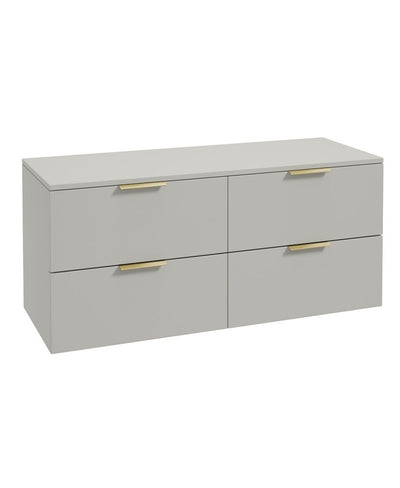 Stockholm Wall Hung 120Cm Four Drawer Countertop Unit Matt Arctic Grey-Brushed Gold Handles
