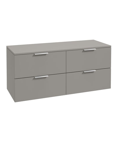 Stockholm Wall Hung 120Cm Four Drawer Countertop Unit Matt Khaki-Brushed Chrome Handles