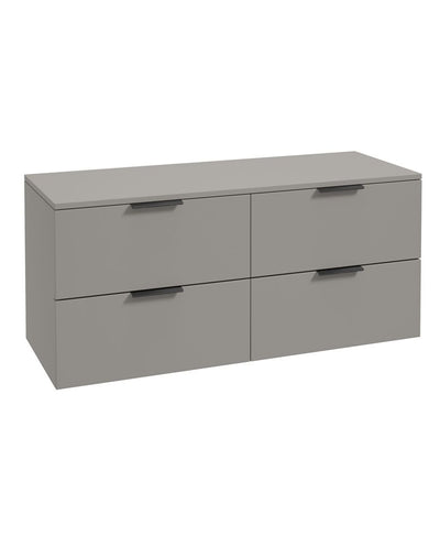 Stockholm Wall Hung 120Cm Four Drawer Countertop Unit Matt Khaki-Matt Black Handles
