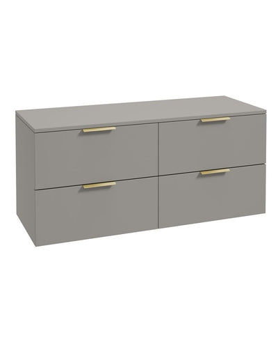 Stockholm Wall Hung 120Cm Four Drawer Countertop Unit Matt Khaki-Brushed Gold Handles