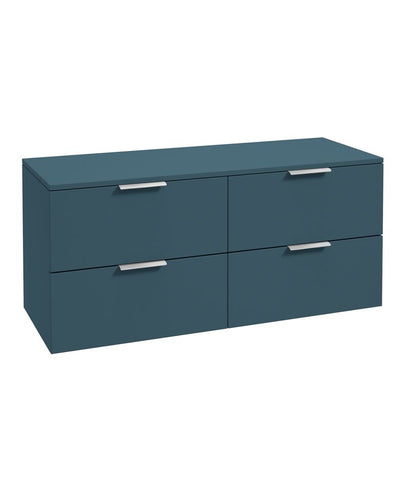 Stockholm Wall Hung 120Cm Four Drawer Countertop Unit Matt Ocean Blue-Brushed Chrome Handles
