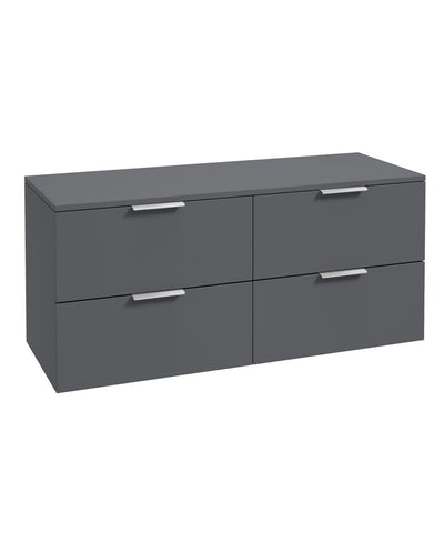 Stockholm Wall Hung 120Cm Four Drawer Countertop Unit Matt Midnight Grey-Brushed Chrome Handles