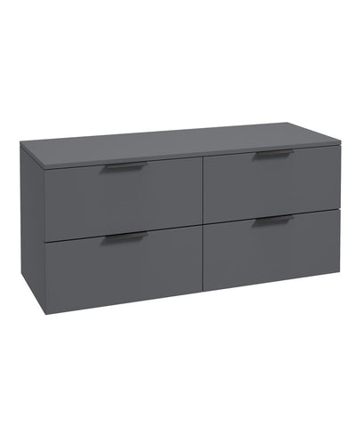Stockholm Wall Hung 120Cm Four Drawer Countertop Unit Matt Midnight Grey-Matt Black Handles