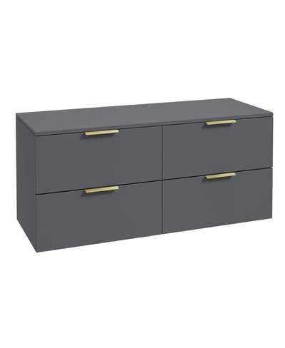 Stockholm Wall Hung 120Cm Four Drawer Countertop Unit Matt Midnight Grey-Brushed Gold Handles