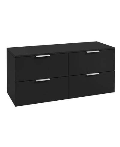 Stockholm Wall Hung 120Cm Four Drawer Countertop Unit Matt Black-Brushed Chrome Handles