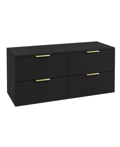 Stockholm Wall Hung 120Cm Four Drawer Countertop Unit Matt Black-Brushed Gold Handles