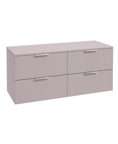 Stockholm Wall Hung 120Cm Four Drawer Countertop Unit Matt Cashmere Pink-Brushed Chrome Handles