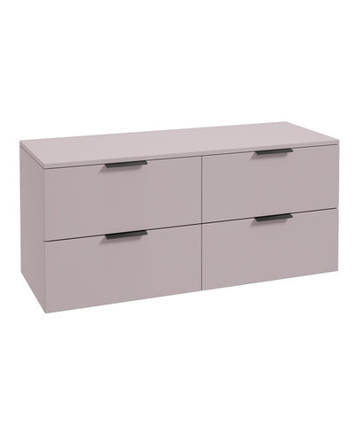 Stockholm Wall Hung 120Cm Four Drawer Countertop Unit Matt Cashmere Pink-Matt Black Handles