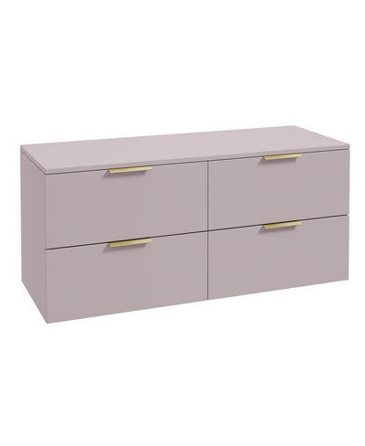 Stockholm Wall Hung 120Cm Four Drawer Countertop Unit Matt Cashmere Pink-Brushed Gold Handles