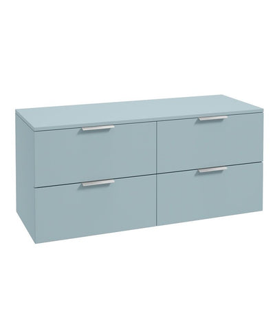 Stockholm Wall Hung 120Cm Four Drawer Countertop Unit Matt Morning Sky Blue-Brushed Chrome Handles