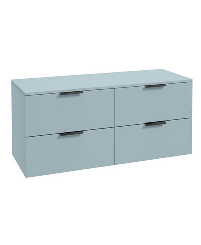 Stockholm Wall Hung 120Cm Four Drawer Countertop Unit Matt Morning Sky Blue-Matt Black Handles