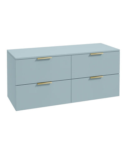 Stockholm Wall Hung 120Cm Four Drawer Countertop Unit Matt Morning Sky Blue-Brushed Gold Handles