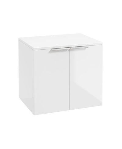 Stockholm Wall Hung 60Cm Two Door Countertop Unit Gloss White-Brushed Chrome Handles