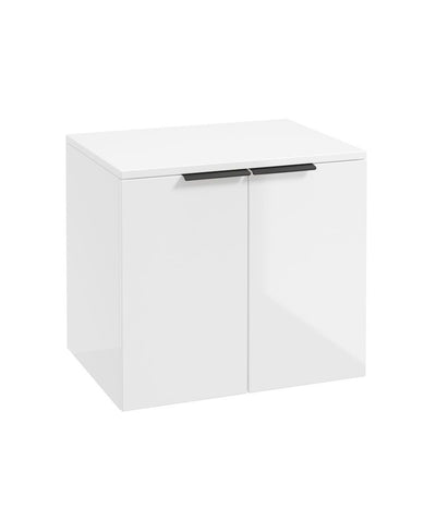 Stockholm Wall Hung 60Cm Two Door Countertop Unit Gloss White-Matt Black Handles