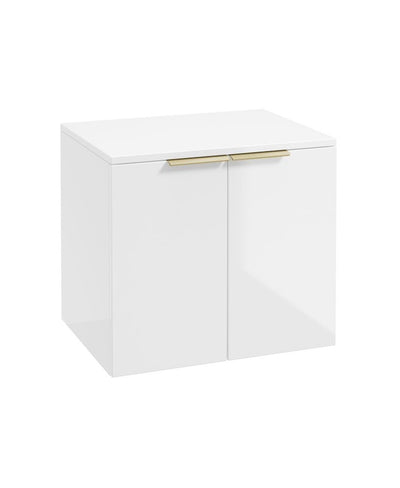 Stockholm Wall Hung 60Cm Two Door Countertop Unit Gloss White-Brushed Gold Handles