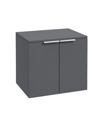 Stockholm Wall Hung 60Cm Two Door Countertop Unit Matt Midnight Grey-Brushed Chrome Handles
