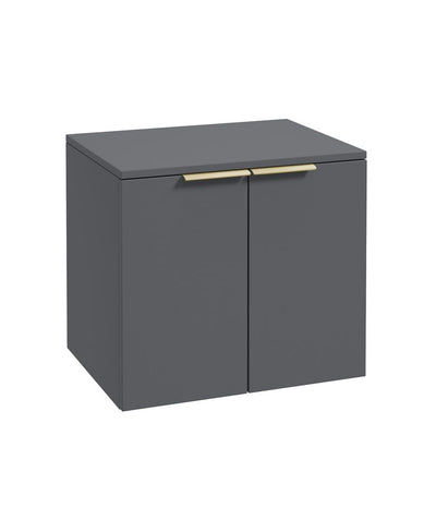 Stockholm Wall Hung 60Cm Two Door Countertop Unit Matt Midnight Grey-Brushed Gold Handles