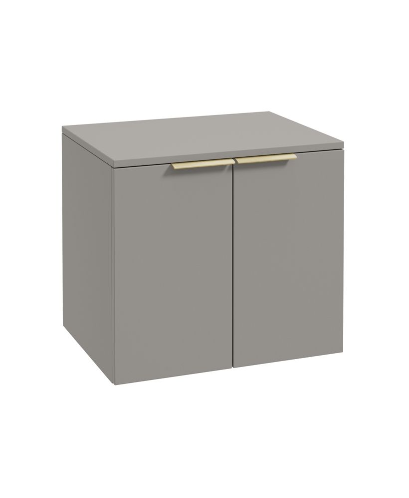 Stockholm Wall Hung 60Cm Two Door Countertop Unit Matt Khaki-Brushed Gold Handles