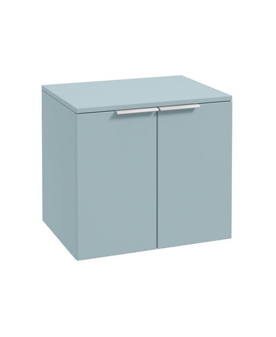 Stockholm Wall Hung 60Cm Two Door Countertop Unit Matt Morning Sky Blue-Brushed Chrome Handles