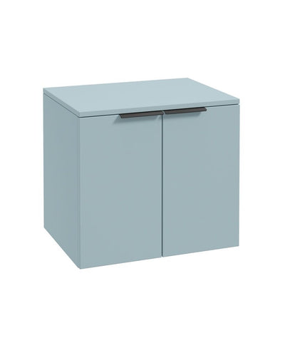 Stockholm Wall Hung 60Cm Two Door Countertop Unit Matt Morning Sky Blue-Matt Black Handles