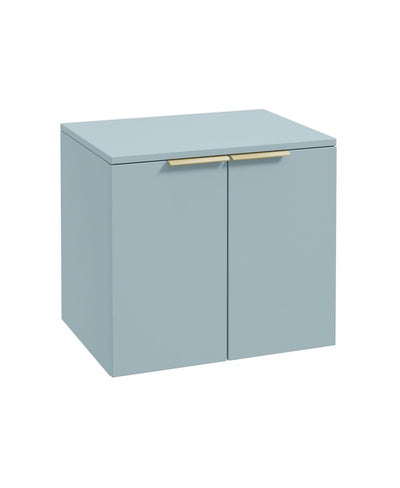 Stockholm Wall Hung 60Cm Two Door Countertop Unit Matt Morning Sky Blue-Brushed Gold Handles