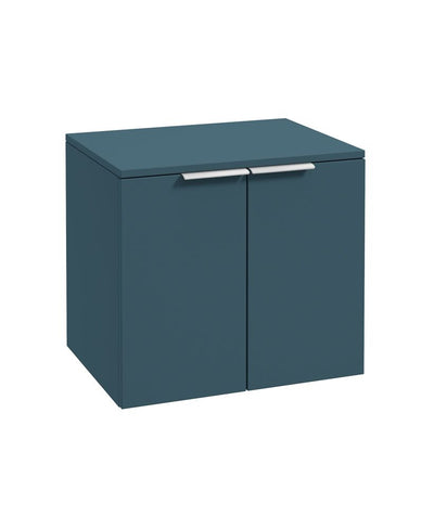 Stockholm Wall Hung 60Cm Two Door Countertop Unit Matt Ocean Blue-Brushed Chrome Handles