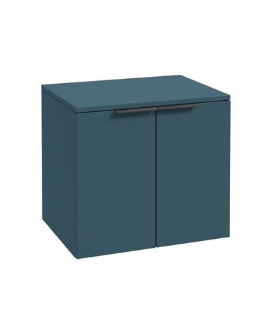 Stockholm Wall Hung 60Cm Two Door Countertop Unit Matt Ocean Blue-Matt Black Handles