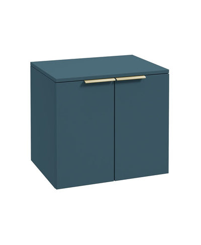 Stockholm Wall Hung 60Cm Two Door Countertop Unit Matt Ocean Blue-Brushed Gold Handles