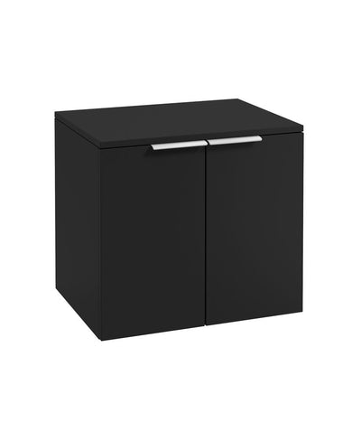 Stockholm Wall Hung 60Cm Two Door Countertop Unit Matt Black-Brushed Chrome Handles