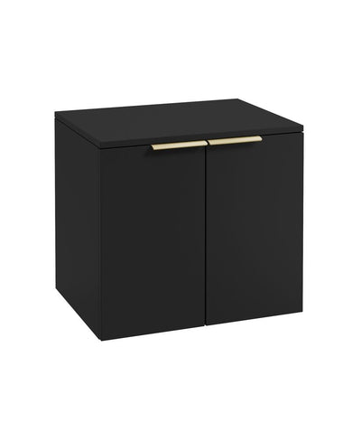 Stockholm Wall Hung 60Cm Two Door Countertop Unit Matt Black-Brushed Gold Handles