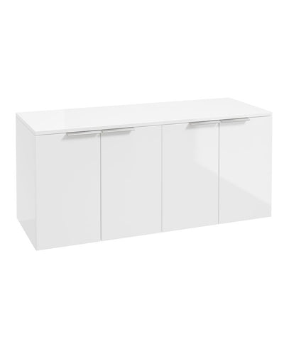 Stockholm Wall Hung 120Cm Four Door Countertop Unit Gloss White-Brushed Chrome Handle