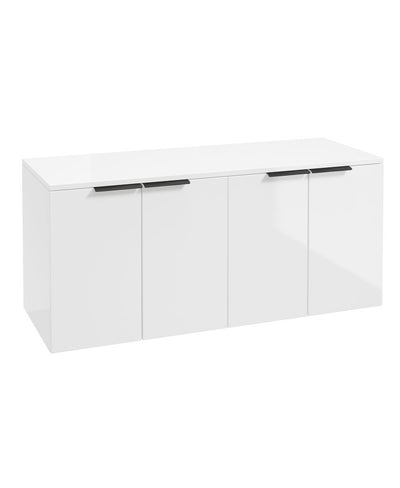 Stockholm Wall Hung 120Cm Four Door Countertop Unit Gloss White-Matt Black Handle