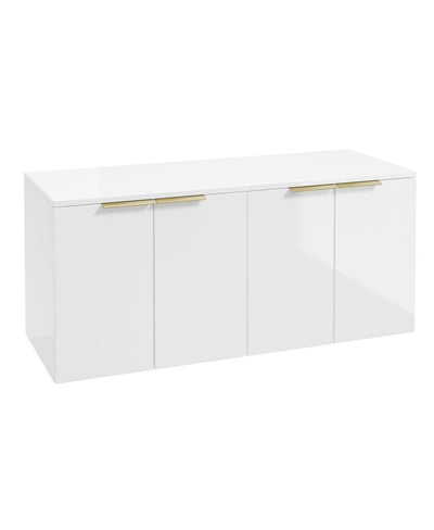 Stockholm Wall Hung 120Cm Four Door Countertop Unit Gloss White-Brushed Gold Handle
